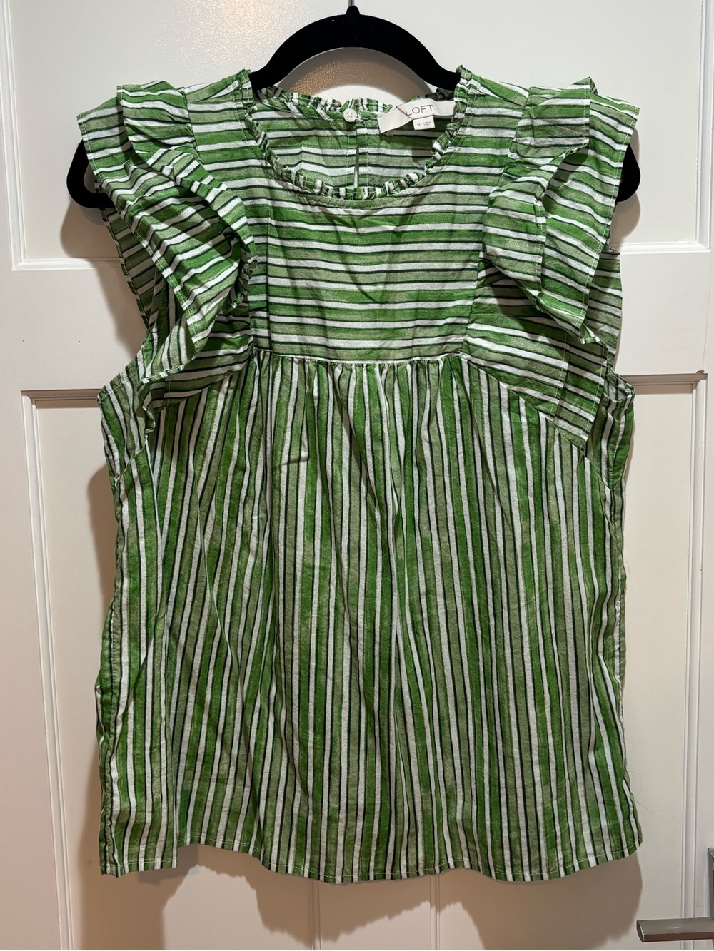 Loft Striped Ruffle Cotton Top - Picture 2 of 5